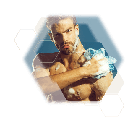 Man hygenic showering